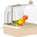 Bird Bath for Cage, Automatic Parakeet Bath with Pump, Indoor Bird Shower with Running Water, Filter, Bird Cage Accessory for Pet Birds, Lovebirds, Finches, Cockatiel (Light Brown)