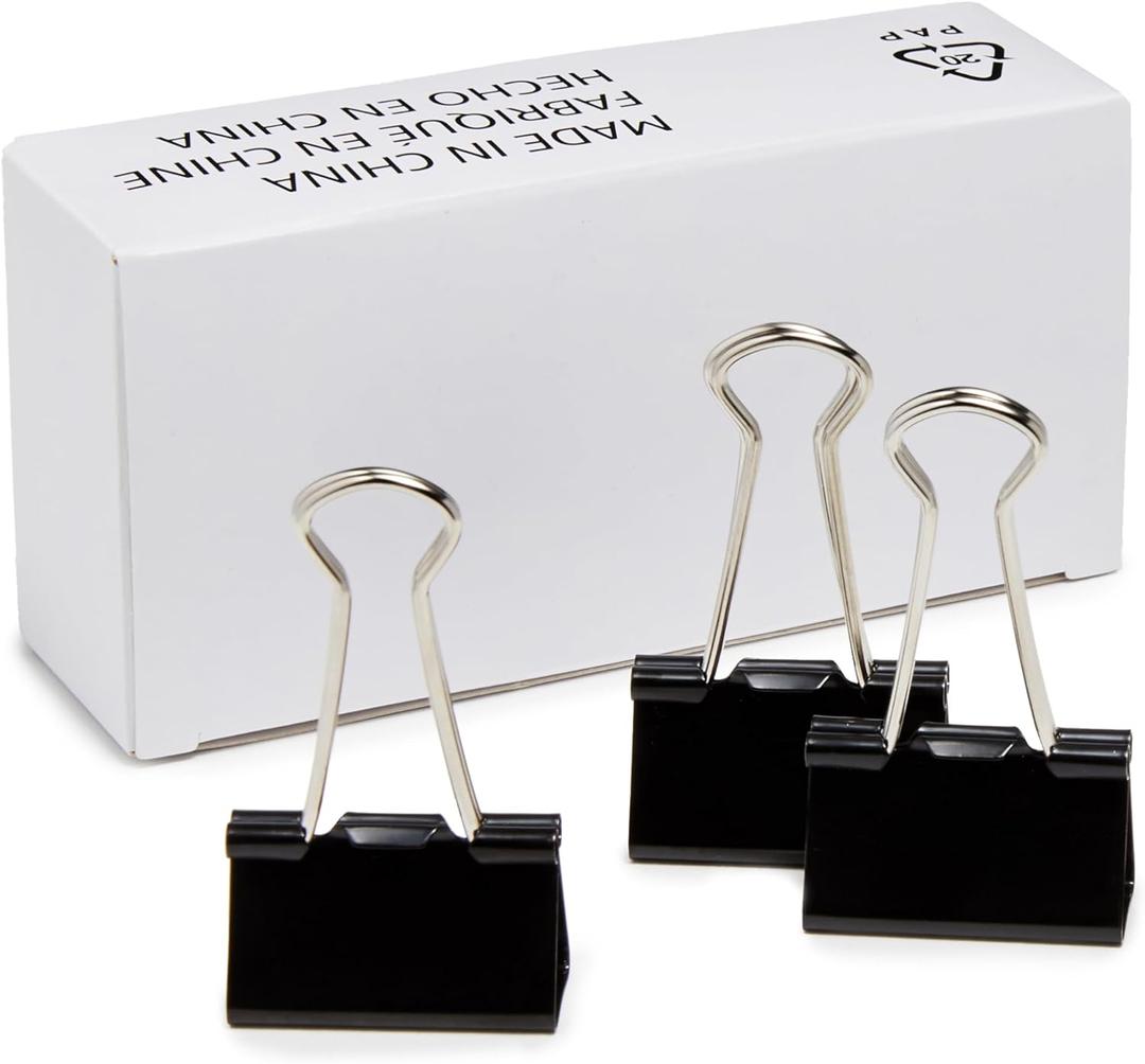 Amazon Basics Sturdy Binder Clips, Office Supplies, Medium 1.25 in, Document Organizing, Black, 96 Count (8 Pack of 12)