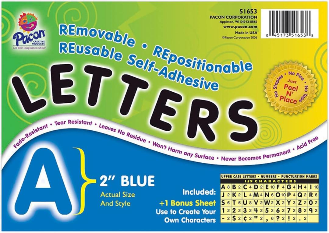 Pacon Self-Adhesive Letters, 2", Blue, Pack Of 159