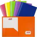 3 x JAM PAPER Plastic 2 Pocket POP Folders - Durable School Folders - Assorted Primary Colors - 6/Pack