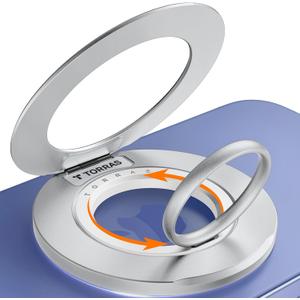 TORRAS 2025 Newest Thin Fit for MagSafe Phone Grip Ring Holder [Dual-Ring] Compatible with MagSafe Kickstand Magnetic for iPhone 16/15/14/13/12/11 Samsung, Google Accessories, Silver White