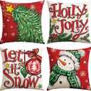Christmas Throw Pillow Covers 16x16 Inch Set of 4, Christmas Tree Snowman Holly Jolly Let it Snow Red Xmas Decorative Pillow Cases Seasonal Winter Holiday Cushion Covers for Sofa Bed Couch