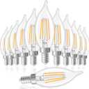 12 Pack Dimmable candelabra LED Light Bulbs, 40W Equivalent 2700K Soft Warm White, CA10 Clear Glass 4W Light Bulbs, E12 Vintage Flame Tip, 470LM Candle Bulb for Pendant, Ceiling Fan, Chandelier (12 Count (Pack of 1))