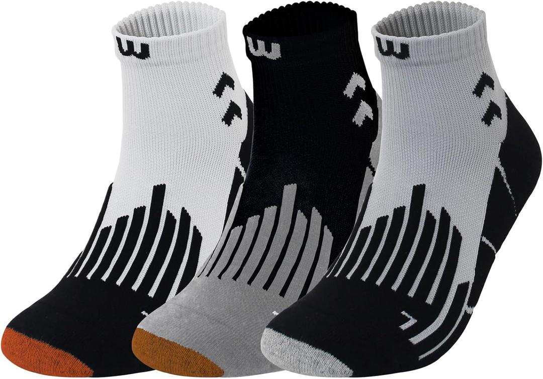 Wildarms Compression Running Ankle Socks for Men Athletic Anti Blister Socks with Cushion, 3 Pairs Basketball Sport Socks (Black+ Gray+ White)
