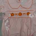 Baby Girl Halloween Outfit Newborn Pumpkin Romper Short Sleeve Onesie Infant Jumpsuit Smocked Baby Girl Clothes (6-12 Months, Pink)