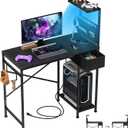 33.7 Inch Small Gaming Desk Table with LED Lights & Power Outlets, Compact L Shaped Gaming Computer Desk with CPU Stand, Drawer & Storage, Corner PC Desk for Kids, Home Office , Bedroom, Black, 33.66 x 15.75 x 43.35 inches