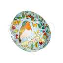 Berry&Bird Galvanized Metal Serving Tray with Handles, Round Metal Tray 14.97''D for Serving Indoor & Outdoor, Decorative Tray for Garden, Kitchen, Pantry, Wedding, Christmas, Easter (Green Robin)