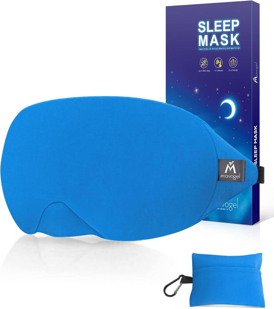 Mavogel Cotton Sleep Mask - Breathable Light Blocking Sleep Eye Mask, Soft Comfortable Night Sleeping Mask for Men Women, Eye Cover for Travel/Shift Work/Nap, Includes Travel Pouch (Cobalt Blue)