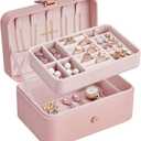 SONGMICS Jewelry Organizer Box, Travel Jewelry Case, 2-Layer Travel Case for Earrings, Necklaces, Bracelets - Portable Jewelry Storage with Large Capacity, Gift Idea, Jelly Pink UJBC166R01