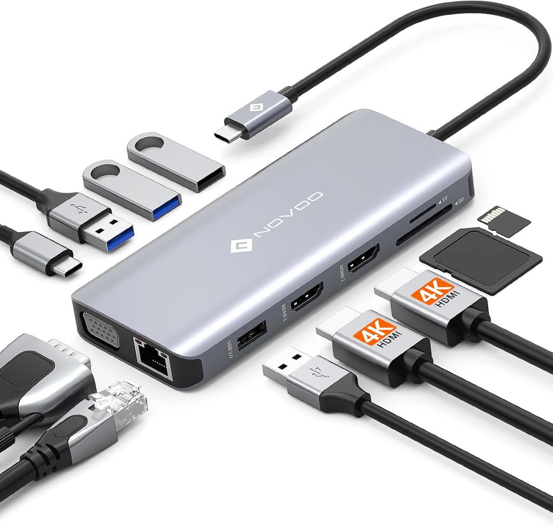 USB C Docking Station Dual HDMI Adapter, 11 in 1 Multi Display Docking Station Dual Monitor with 2 HDMI, VGA, 100W PD, 4 USB, USB C Hub Multiport Dongle Compatible with MacBook/Dell/HP/Lenovo Laptops (11 IN 1)