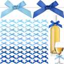100 Pieces 2.6" Blue Series Bows Mini Satin Ribbon Twist Tie Bows Crafts for Wedding Graduation Birthday Party Shower Gift Wrapping Candy Treat Bags Decoration
