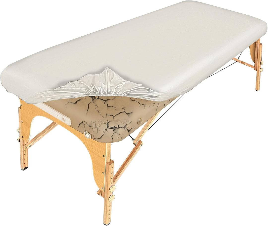 PU Leather Massage Table Cover Waterproof Massage Table Cover Protector Elastic, Odorless & Anti-Wrinkle Wipeable Massage Bed Cover Fitted for 6FT Massage Bed/Spa Bed/Lash Bed (White, 1Pcs) (70" x 30" (Rectangular))