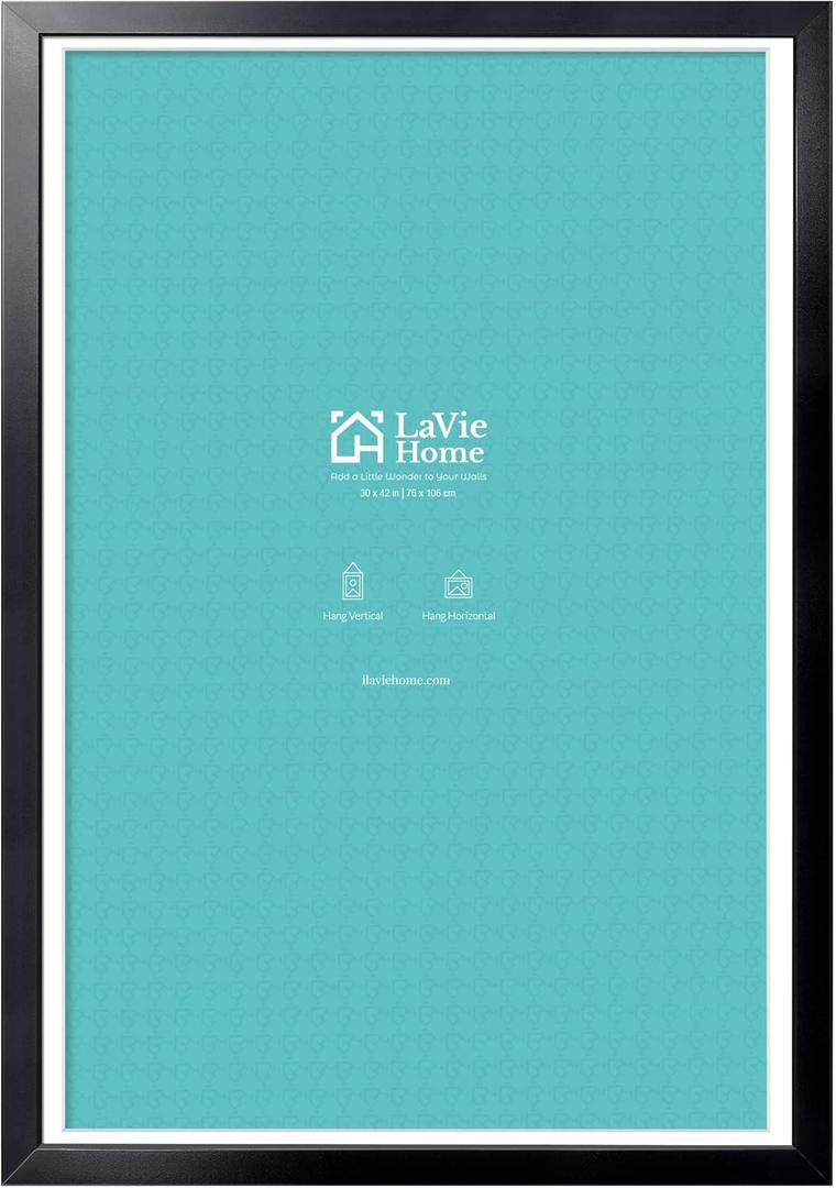 LaVie Home 30 x 42 Poster Frame Black, Display Pictures 27x40 with Mat or 30x42 Without Mat, Stable and Sturdy Picture Frame and Polished Plexiglass, Horizontal and Vertical Format of The Wall1 Pack