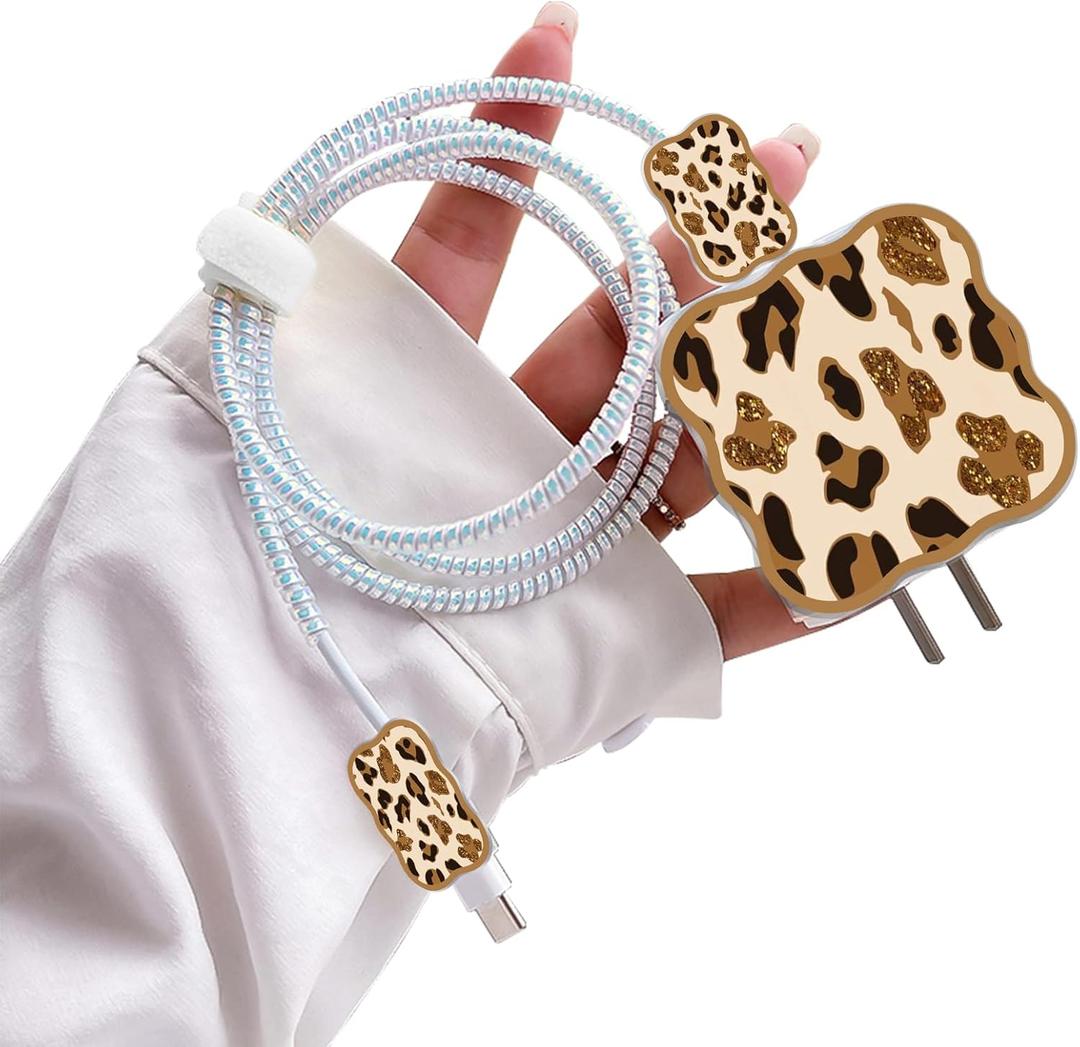 Leopard DIY Cable Protector for iPhone Charger,Kawaii Luxurious Marble Pattern,Data Cable USB Charger Data Line Phone Wire Saver Protector for iPhone 11 12 13 14 Pro Max XS XR X 7 8 Plus