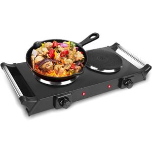 Electric Hot Plate, Electric Double Burners for Cooking, 2000W Countertop Dual Burner, Portable Cooking Stove Temperature Control, Easy to Clean, Cooktop for Home/RV, Black