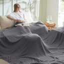 Bedsure Cooling Cotton Waffle Oversized King Blanket - Lightweight Breathable Blankets Rayon Derived from Bamboo for Hot Sleepers, Luxury Throws for Bed and Sofa Dark Grey, 120x96 Inches