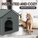 Rest-Eazzzy Cat House for Outdoor Cats, Weatherproof and Insulated Feral Cat House with Mat and Clip, Easy to Put Together, Selfwarming Cat Shelter for Winter(Grey, Waterproof House-S)