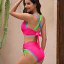 Blooming Jelly Womens High Waisted Bikini Sets Drawstring Tummy Control Swimsuits Crisscross Tie Back Bathing Suit (Pink, M)