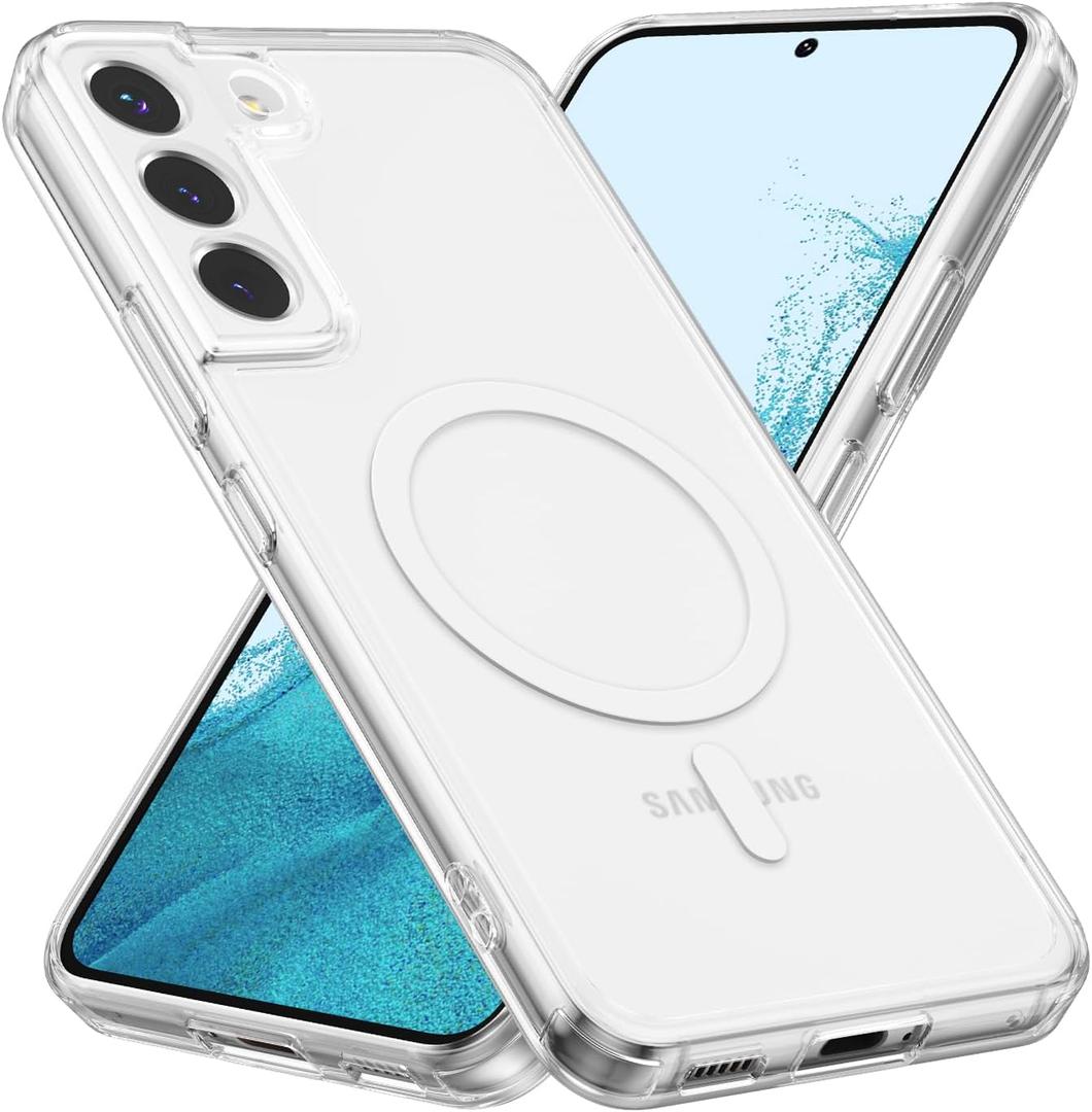 RALEAVO for Samsung Galaxy S22 Case Clear Magnetic Phone Case [Compatible with MagSafe] Slim Transparent Acrylic Hard Back Case Cover Military Drop Protection Case, Clear