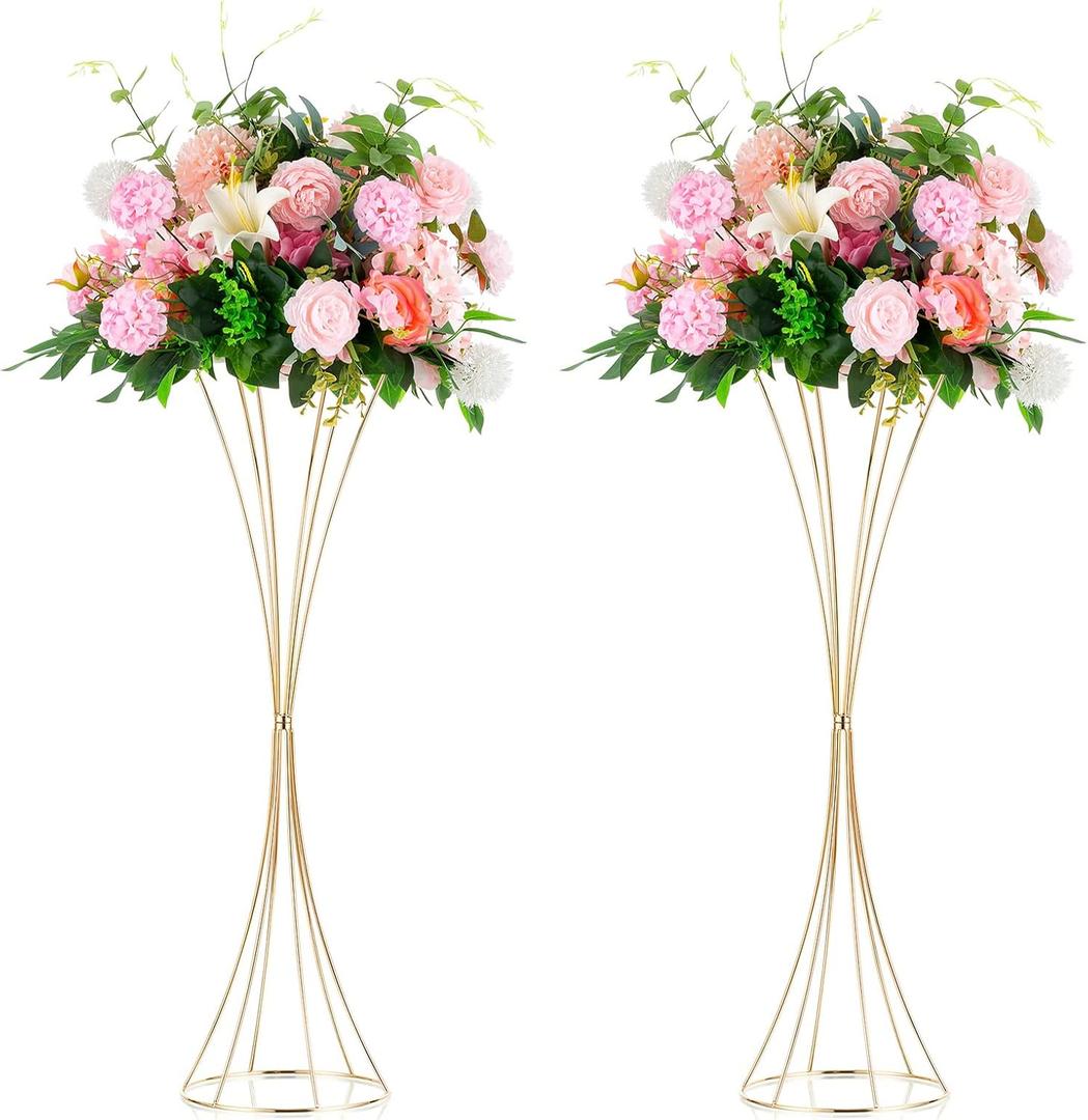 NUPTIO 2 Pcs Gold Vases for Centerpieces, 31.1in Tall Metal Trumpet Vase, Road Lead for Wedding Party Dinner Centerpiece, Flower Stand for Christmas Anniversary Birthday Home Decoration