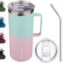 BJPKPK Insulated Coffee Mug with 2 Lids, 32oz Stainless Steel Insulated Tumbler with Handle, Double Wall Vacuum Coffee Cups, BPA Free Travel Mug for Coffee, Tea and Drinks, Marshmallow