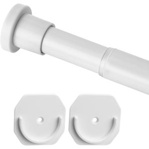 White Closet Rod 28-74 Inches, No Drilling Closet Rod Extender Hanging - Adjustable Clothes Hanging Bar, for Closet, Bathroom, Windows(with Holder)