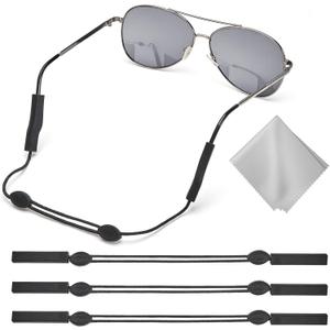 Glasses Strap 3 Pcs, Eyeglasses Strap for Men Women, Eye Glasses Holders Around Neck, Sunglasses Lanyard String for Sports, Eyewear Retainer (Black)