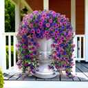 Artificial Fake Hanging Flowers Plants for Outdoor Spring Summer Decoration, UV Resistant Look Real for Home Outside Planter Porch Decor (Purple Pink-2Pack)