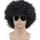 karlery Adult Men Women Afro 70s 80s Short Curly Black Rocker Party Wig California Halloween Costume Cosplay Wig