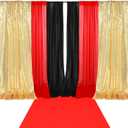 Tingjoo 7 Pcs Red Black Gold Movie Night Sequin Backdrop Curtains with Red Carpet 2ft x 8ft Photo Background Curtain Stage Door Entrance Runner Cover for VIP Movie Night Party Wedding Birthday Decor