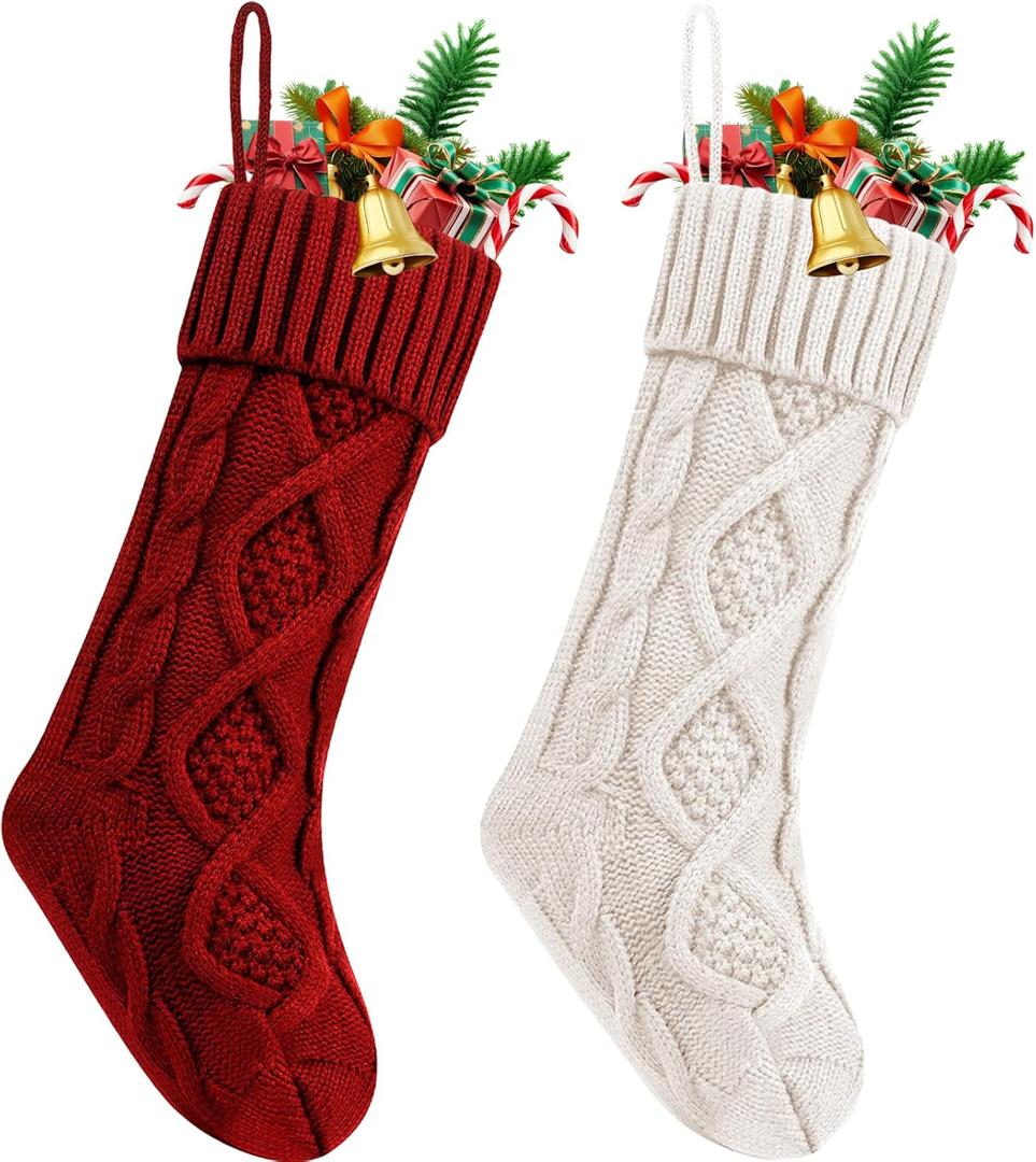 2pcs Christmas Stockings18 Inches Large Size Knitted Stocking Christmas Personalized Christmas StockingsDecorations for Family Holiday Party Decor Hold All Surprises