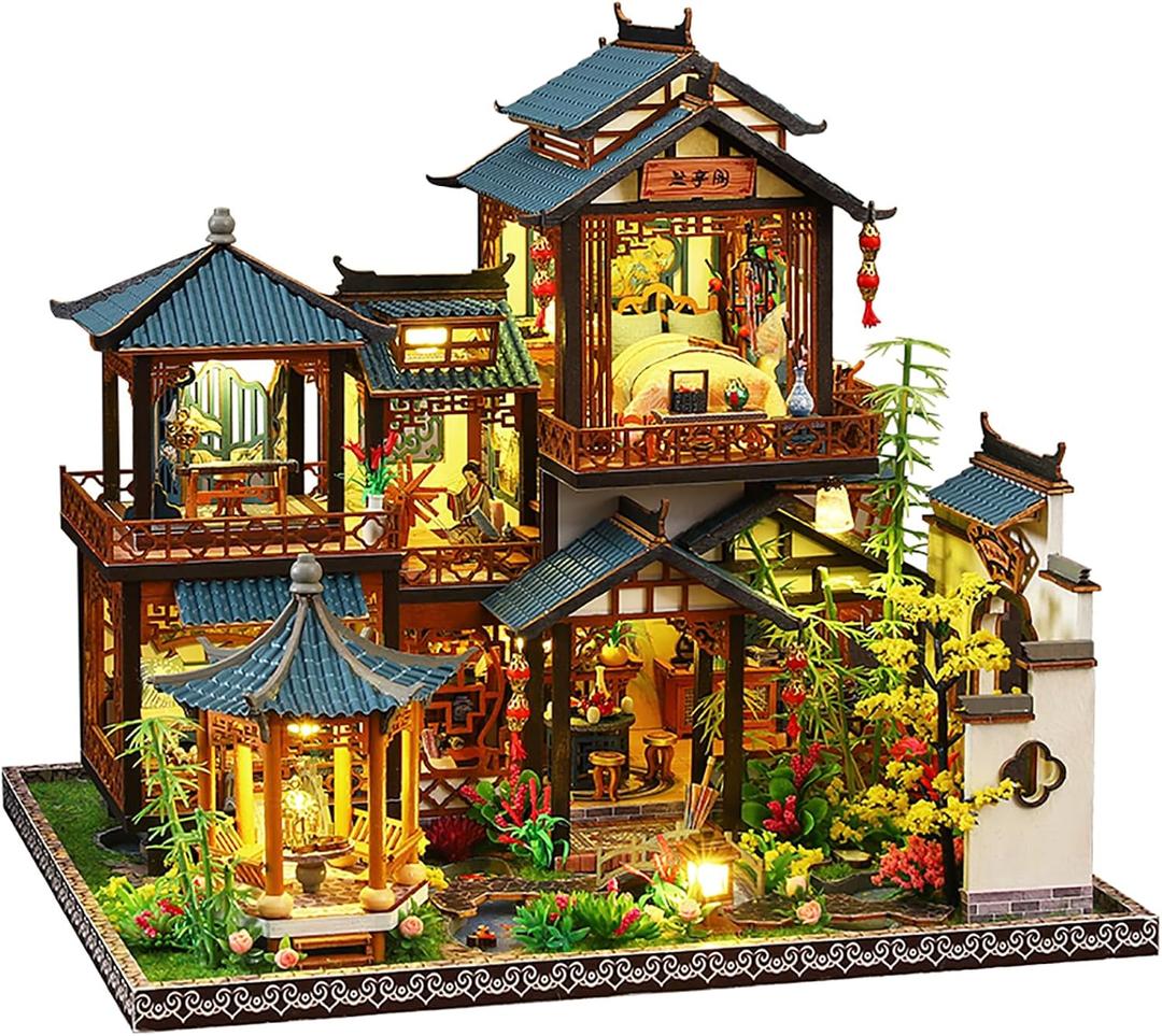 DIY Book Nook Kit - DIY Miniature Dolls House Kit with Furniture and LED Light, 3D Puzzle Wooden Art Bookends, Model Kits for Adults to Build (Yayun Lanting)