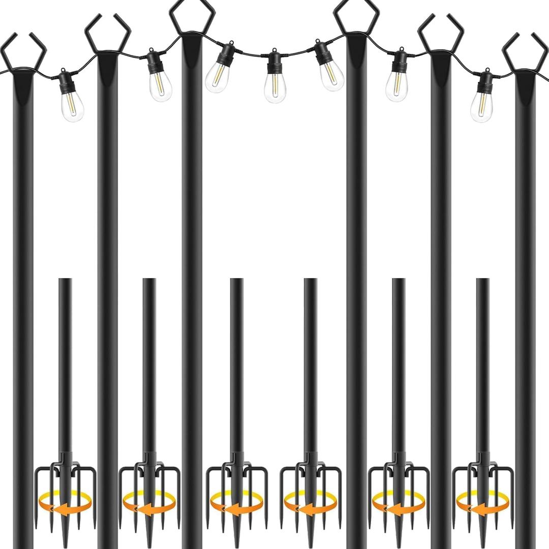 AILBTON 10Ft Exterior Light Poles 6 Pack, Durable Metal String Light Posts for Outdoor Use, Equipped with Fixed Brackets for Yard, Terrace, and Garden Lighting Decor and Backyard