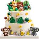 25PCS Jungle Safari Cake Toppers Set - 3D Zoo Animals Cake Toppers with Trees & Leaves, Wild One Birthday Decor for Jungle Theme Parties Supplies, Safari Cake Decorations