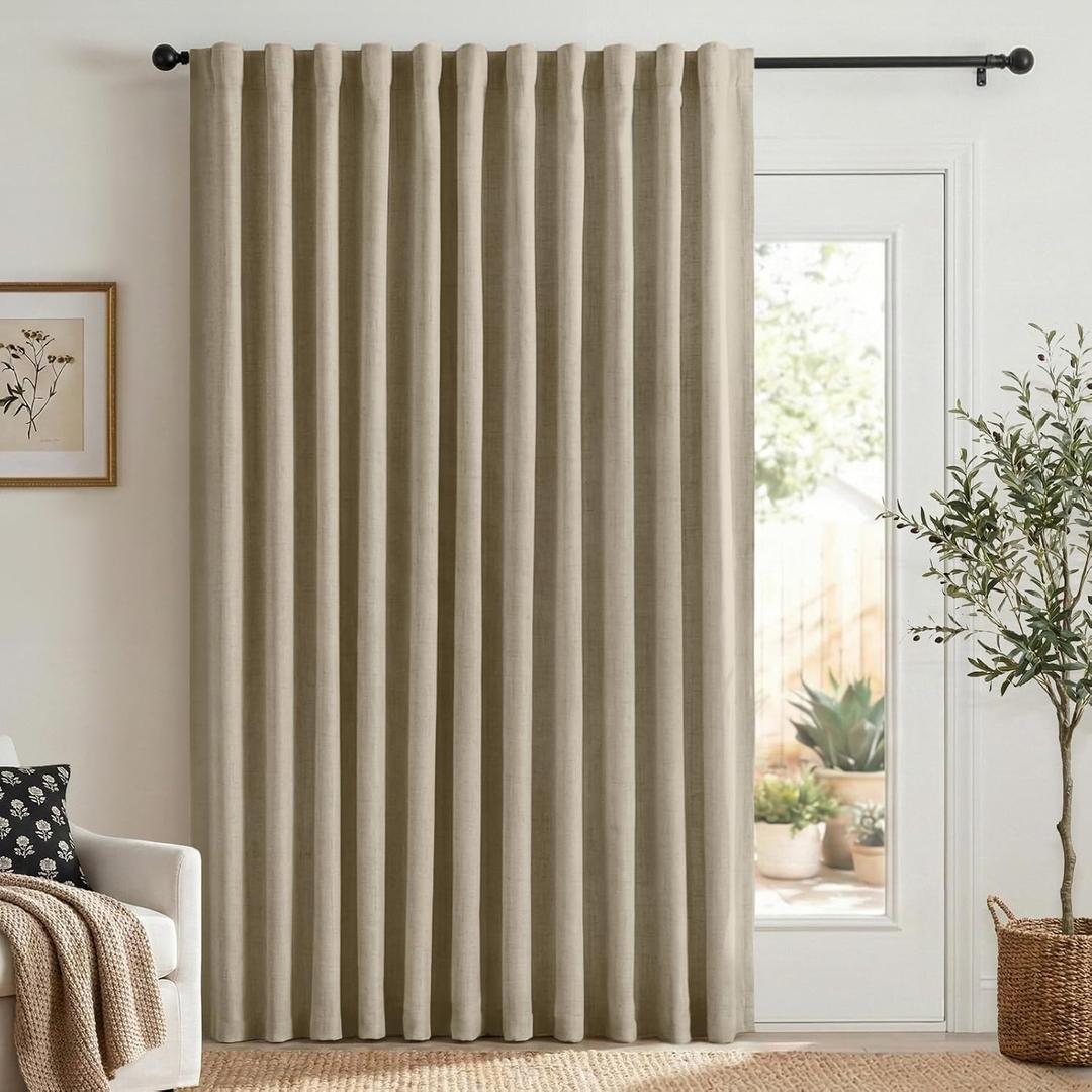 100% Blackout Shield Linen Blackout Curtains for Bedroom 90 Inches Long, Back Tab/Rod Pocket Living Room Drapes, Thermal Insulated Blackout Curtains 1 Panel Set, 100" W x 90" L, Oatmeal