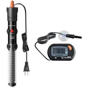 HiTauing Aquarium Heater 25W/50W/100W/200W/300W, Adjustable Knob Fish Tank Heater with Digital Thermometer, Submersible Betta/Turtle Tank Heater for Freshwater and Saltwater Tanks