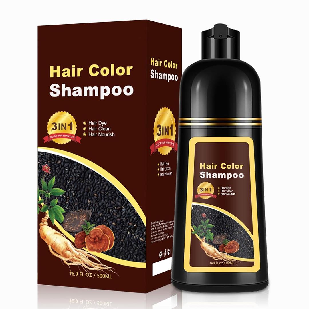Hair Dye Shampoo 3 in 1, Gray Coverage for 3–4 Weeks, Premium Coloring Shampoo for All Hair Types, Gentle Herbal Formula Safe for Damaged Hair, Easy At-Home Use for Women & Men 500ml (Dark Red Wine)