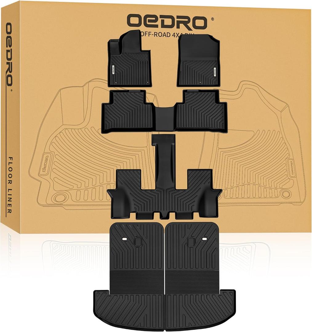 OEDRO Floor Mats Set Fits for 2026 2025-2021 Kia Sorento 6&7 Seats Gas Model(Not for Hybrid) Cargo Mat Back Seat Cover 2025 Sorento Automotive Accessories (Trunk Mat with Backrest Mat+Floor Mats)