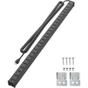 QBA 24 Outlet Metal Power Strip, Extra Long Heavy Duty Power Strip with 10FT Extension Cord, Mountable for Warehouse Garage Workench, ETL Listed, Black