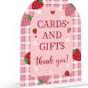 Cards and Gifts Sign - Strawberry Baby Shower Sign, 1 Pack Arch Acrylic Sign with Stand, Gender Reveal Party Table Decor, Berry Baby Shower Supplies (SE23)