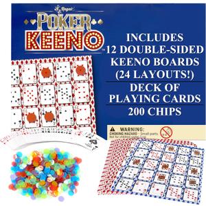 Regal Games - Poker Keeno Bulk Game Set - Includes 12 Two-Sided Boards, 200 Scoring Chips, 1 Deck of Standard Poker Cards - 24 Unique Board Layouts- Casino Night Card Game- Compatible with Poker Keno