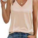 LILLUSORY Women Silk Satin Tank Top V Neck Summer Blouse Sleeveless Shirt Business Casual Dressy Outfit Vacation Clothes 2026 (Large, Champagne)