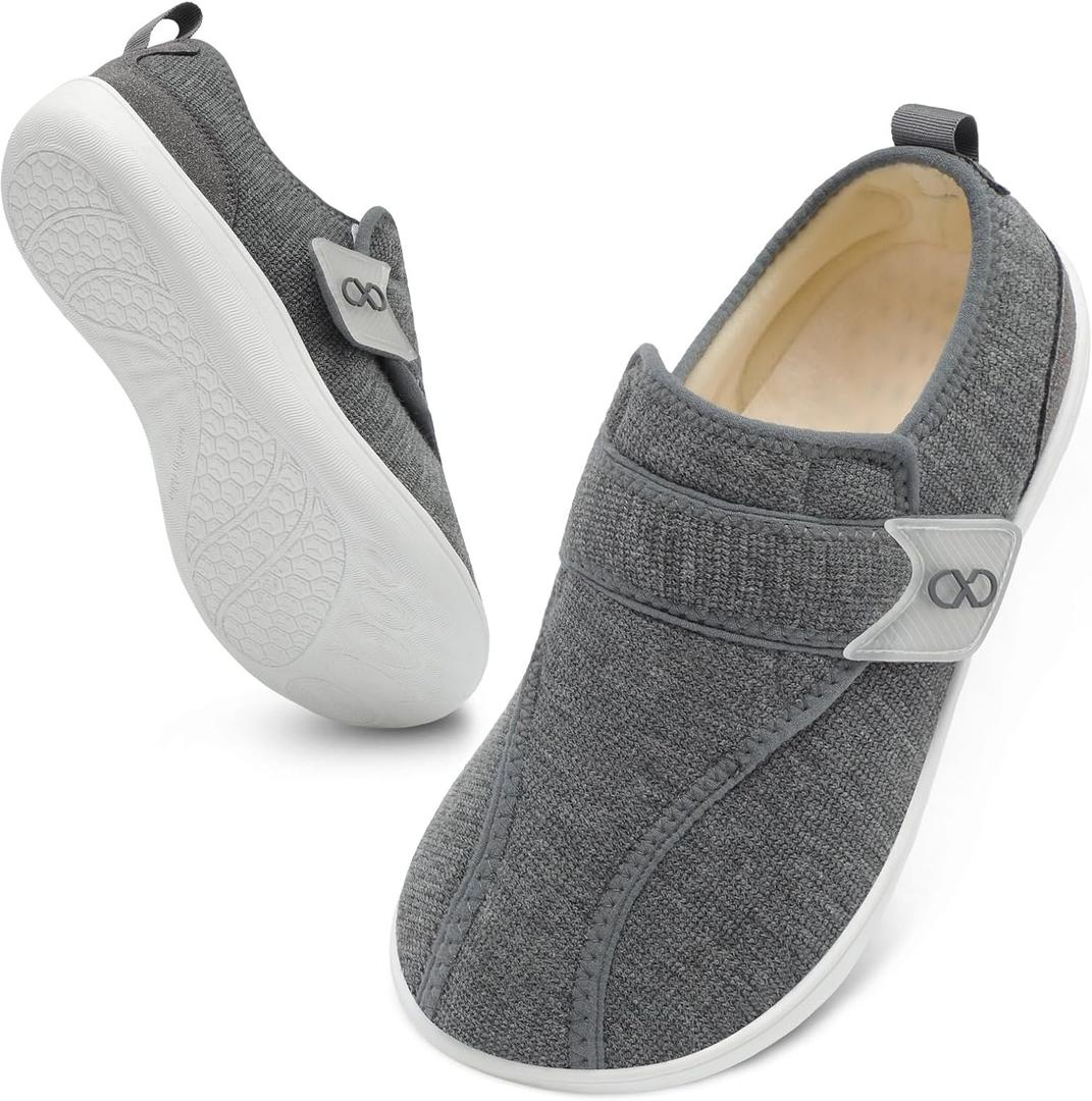 XIHALOOK House Shoes for Women Wide Diabetic Shoes with Adjustable Strap for Swollen Feet Outdoor Indoor Slippers Dark Grey, 9 Wide