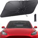 Tesla Model 3/Y Windshield Sunshade - 2025 Upgrade Foldable Sunshade Umbrella, 5-Layer UV Block, 10-Rib Frame, Fits Tesla Model 3/Y (2017-2025) Interior Sun Protection, Tesla Accessories