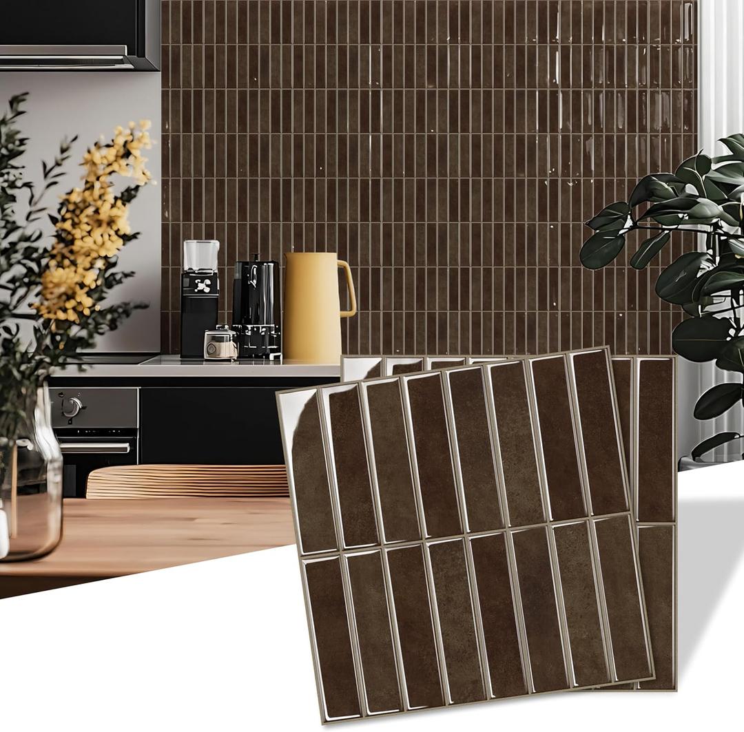 20 Sq.Ft. Peel and Stick Backsplash Tile Dark Brown, Heat Resistant & Waterproof Wall Tiles Thicker Wallpaper, for Kitchen, Bathroom & Fireplace, 3D Gel Design 20 Sheets (12"x12")