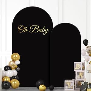 Arch Backdrop Cover 7.2FT 6FT, Black Thickened Spandex Fitted Arch Covers Stretchy Backdrop Set of 2 Round Top Chiara Stand Cover with Zipper for Wedding Birthday Party Baby Shower Banquet Decoration