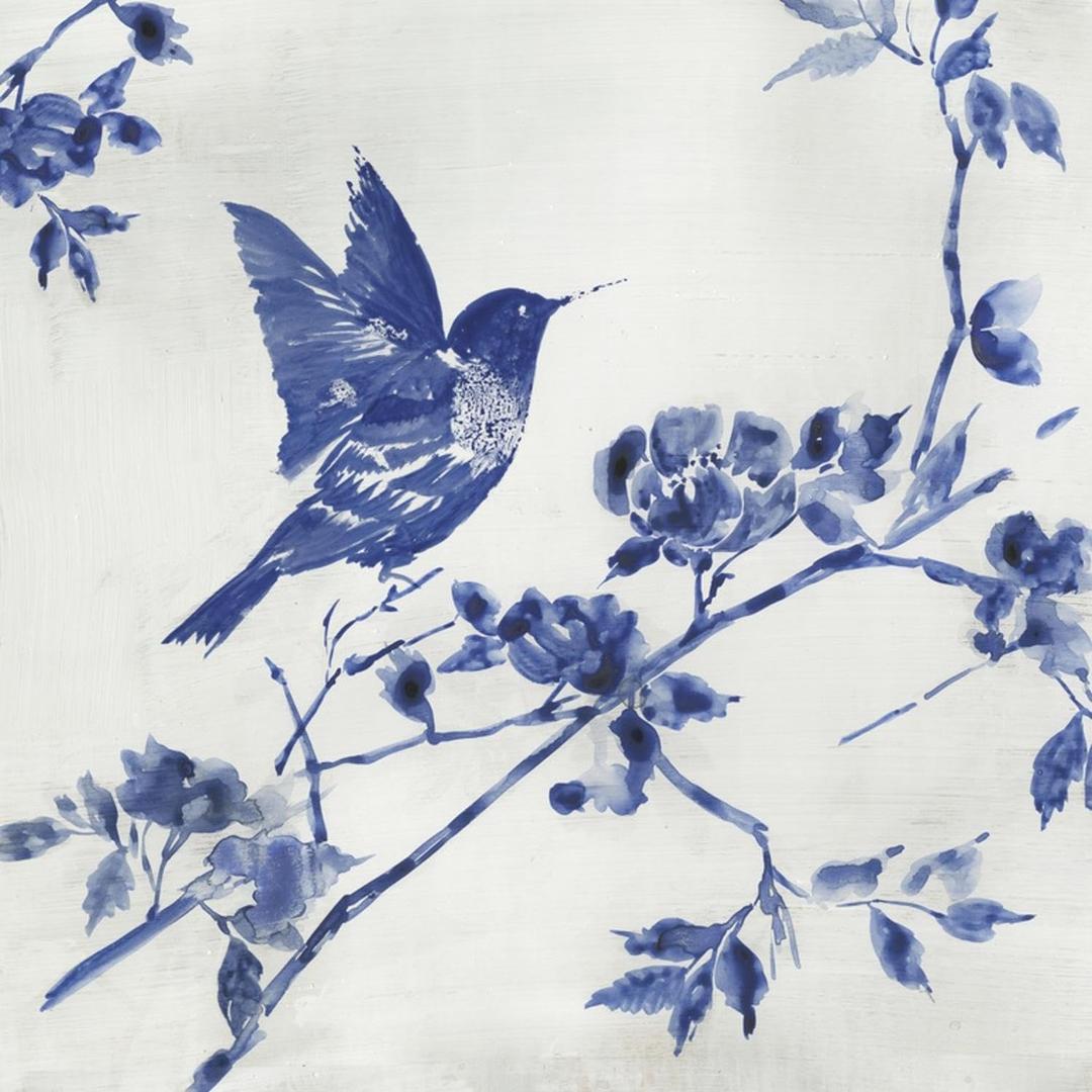 ART.COM Wall Art Print Porcelain Hummingbird by Asia Jensen, 16" x 16"