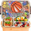 Stainless Steel Bento Lunch Box for Kids, 800ml/27oz BPA-Free Leak-Proof Food Containers with 3 Compartments, Freezer & Dishwasher Safe, Back to School Students Lunches Size for Ages 3-7 (B12. Basketball)