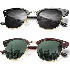 KALIYADI Sunglasses Men Polarized Sunglasses for Men Women Unisex Semi-Rimless Frame Retro Driving Sun Glasses UV Blocking