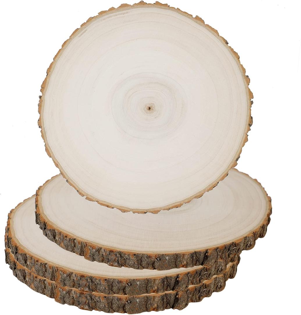Prsildan 4 Pack Large Wood Circle Slices, 8 to 10 Inches DIY Unfinished Wood Table Centerpieces, Natural Rustic Round Crafts for Indoor Christmas Wedding Party Dcor